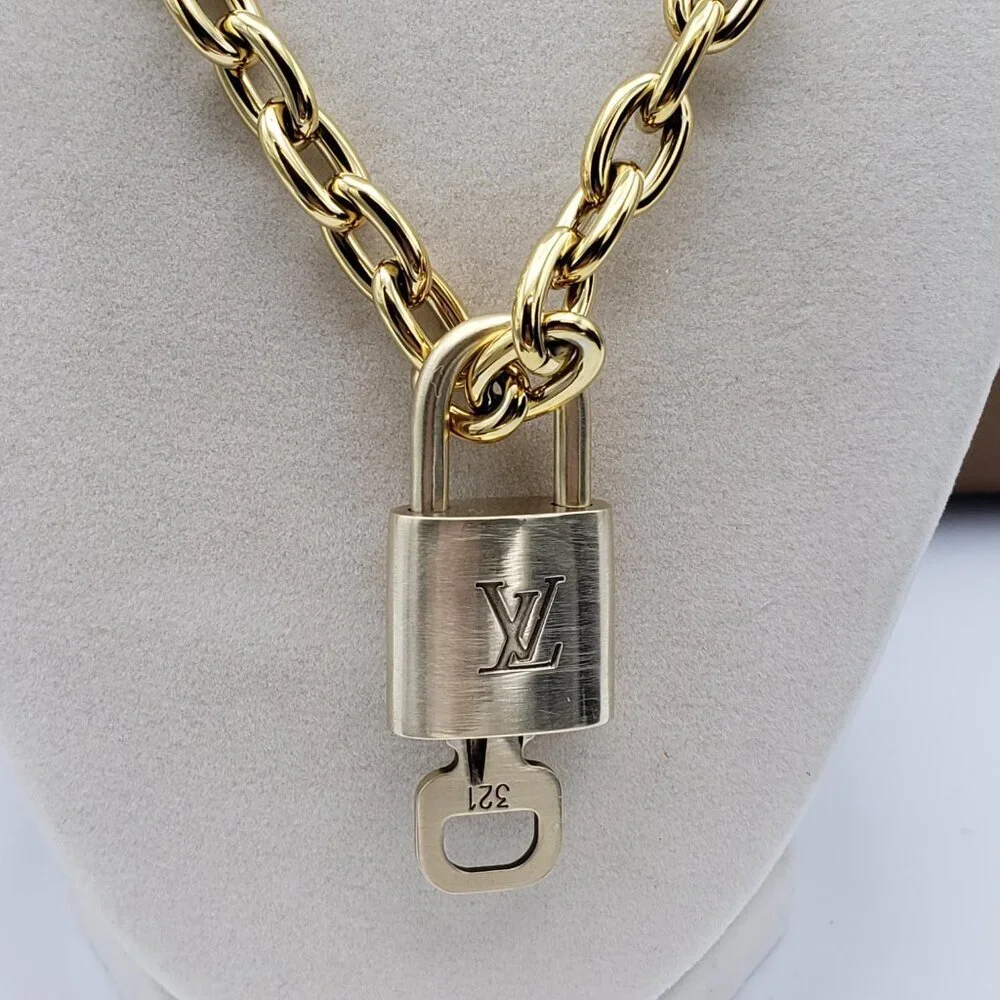18K Gold-Plated Necklace with Authentic Louis Vuitton Padlock